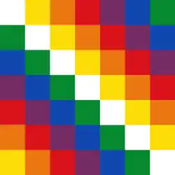 Wiphala du Collasuyo et du peuple aymara (couleurs vives, carreaux blancs sur la diagonale).