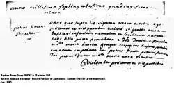 Copie de l'acte de baptême de Pierre Simon Bouchet