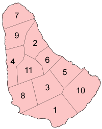 Carte des paroisses de la Barbade dans l'ordre alphabétique.