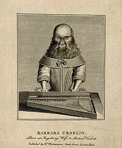 Barbara van Beck jouant du clavecin, gravure publié par William Richardson.