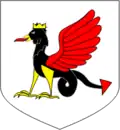 D’argent au basilic de sable, couronné, becqué et armé d’or, lampassé, ailé et dardé de gueules, qui est de Kazan