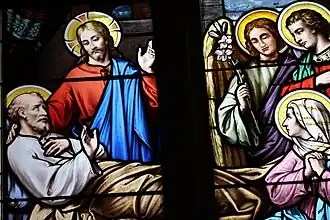 La bonne mort de saint Joseph, avec à ses côtés Jésus-Christ, la Vierge Marie et un ange.