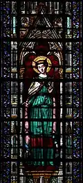 Détail d'une verrière de la basilique Sainte-Clotilde, à Paris, représentant sainte Ursule, carton de Paul Jourdy.