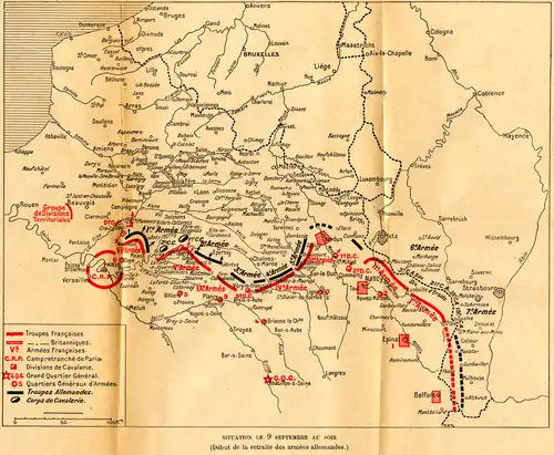 Carte montrant les positions à la fin de la bataille, la droite allemande en retrait.