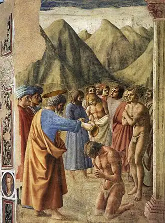 Le Baptême des néophytesMasacciofresque, H. 2,55 m. Chapelle Brancacci1426-1427