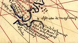 Détail d'une carte du monde de Battista Agnese en 1544