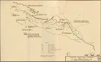 Carte topographique indiquant les positions et mouvements des belligérants.