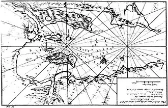 Une des premières cartes de la baie Accaron (Dom Pernety, 1769)