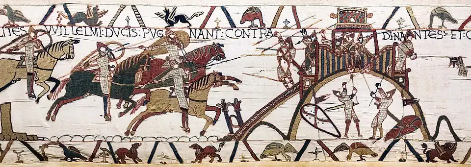 Détail de la tapisserie de Bayeux montrant le siège de la motte castrale de Dinan