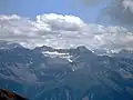 La face nord de la Bella Tola (au centre gauche) et le glacier de la Bella Tola vus du Torrenthorn.