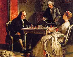 Edward Harrison May&nbsp;(en), Lady Howe met Benjamin Franklin échec et mat&nbsp;(ru) (1867)