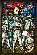 La Reichssturmfahne dans un vitrail de la collégiale Saint-Vincent de Berne, vers 1450.