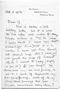 La première page de la lettre, Bertha Phillpotts à son frère Geoffrey, 1904