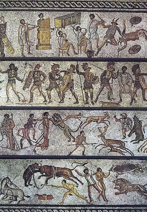 Scènes montrant des musiciens, des gladiateurs et des bestaires aux jeux du cirque