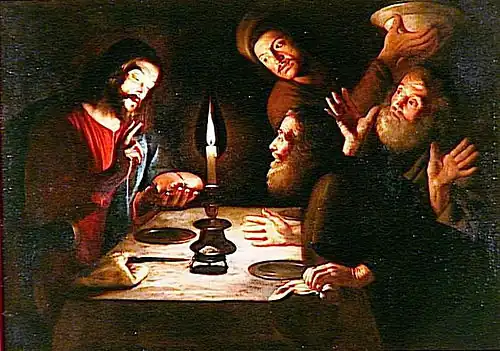 Le Repas d'Emmaüs, huile sur toile, Trophime Bigot (première moitié du XVIIe&nbsp;siècle)