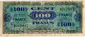 Billet de 100 anciens francs français type 1944 américain avec drapeau au verso (recto).