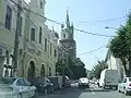 Le centre-ville et l'église évangélique en 2007.