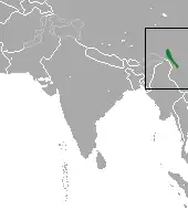 Carte de l'Asie du Sud avec une petite tache verte au sud ouest de la Chine
