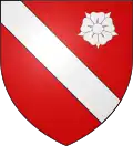 De gueules à la bande d'argent accompagnée en chef d'une rose de même.
