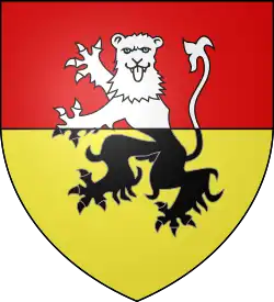 Armoiries de la famille Belot : « d'azur à un lacs d'amour surmonté d'une rose accostée de deux étoiles, le tout d'or ».