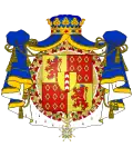 D'or au lion de gueules, couronné de même, qui est d'Albert, écartelé de Rohan, qui est de gueules à neuf macles d'or, sur le tout un écusson de Neuchâtel, qui est d'or, au pal de gueules, chargé de trois chevrons d'argent.