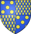 Armes de la Maison de Rieux portées au Rôle d'armes du second traité de Guérande (1381) : Ecartelé : aux I et IV d'azur, à cinq besants d'or, ordonnés en sautoir (Rieux), aux II et III vairé d'or et d'azur (Rochefort).
