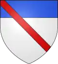 « Saluzzo di Matone » : D'argent, au chef d'azur, à la cotice de gueules, brochant sur le tout.