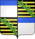 « Saluzzo di Montemale » : Écartelé : aux 1 et 4, d'argent, au chef d'azur; aux 2 et 3, burelé de sable et d'or de dix pièces, au crancelin de sinople, sur le burelé (de Wettin).