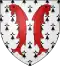 Blason avec 2 poissons rouges adossés debout sur fond blanc parsemé de queues d'hermine noires