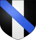 Armes de Claude d'Écuillé, il était chevau-léger de la garde du roi. De sable à un pal d'argent, à la bande d'azur brochant sur le tout.