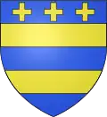 Armes de la seconde famille de Montby : « d'azur à deux fasces d'or acc. de trois croisettes du même rangées en chef ».
