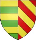 1486-1546 : parti au 1er fascé d'or et de sinople de six pièces; au 2e de gueules aux trois bandes d'or, qui est d'Uzès