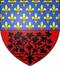 Blason (à enquerre) attribué par Pierre de La Planche (~1669) : coupé de France ancienne, et de gueules à la « vignette » (lierre) de sable.