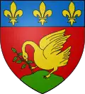 EssorantDe gueules au cygne essorant d'or posé sur une terrasse de sinople, tenant de sa patte dextre et becquetant un rameau du même, au chef cousu d'azur chargé de trois fleurs de lys d'orCommune de Buzet-sur-Tarn, France.