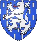 Armes de la famille de Barbançon (Werchin) : D'azur, semé de billettes d'argent, au lion du même, armé et lampassé de gueules, brochant sur le tout. Casque couronné.