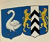 Blason de Jean Racine (à gauche) et de son épouse Catherine de Romanet dans l'Armorial général de France.