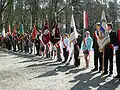 Cérémonie pour le 65e&nbsp;anniversaire de la libération des camps sur le site du Judenlager de Blechhammer. Porte-drapeaux.