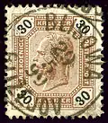30 kr, oblitération  bilingue en 1899 à Blisowa-Bližejov (Bohême)