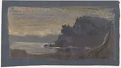 Blue Landscape, pastel sur papier vélin bleu foncé (16.5 x 29.4 cm).