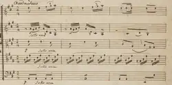 Manuscrit : Premières mesures de la partition manuscrite du quintette opus 10 no. 1 (1771).