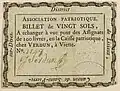 District de Lisieux, Commune de Saint-Pierre-sur-Dives BILLET de VINGT SOLS