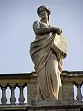 Polymnie, muse de la rhétorique ; attributs : un grand livre tenu dans les mains ; Pierre Berruer.