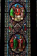 Détail du vitrail représentant la rencontre de saint Seurin et saint Amand.