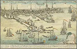 Ce port est pourtant un haut-lieu de l'agitation indépendantiste. La gravure nous montre une escadre anglaise débarquant des troupes avant le conflit, lesquelles étaient détestées de la population.