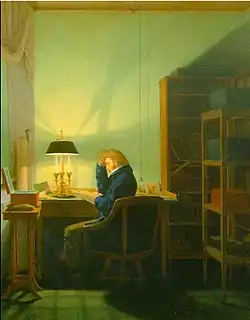 Peinture montrant une lampe bouillotte.