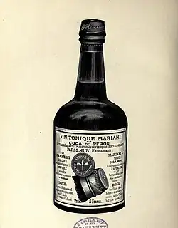 Bouteille de vin tonique Mariani à la coca du Pérou.