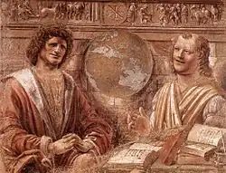 Héraclite et Démocrite dissertent sur le monde, pinacothèque de Brera, Milan. (où il serait possible de voir sous les traits d’Héraclite et Démocrite, Leonard de Vinci et Bramante lui-même...?)
