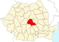 Map of Romania highlighting Brașov County