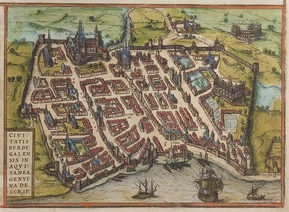 Plan de Bordeaux au XIVe&nbsp;siècle.