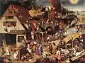 Pieter Brueghel le Jeune, Proverbes (copie des Proverbes flamands de Pieter Brueghel l'Ancien), h/t, 1595.
